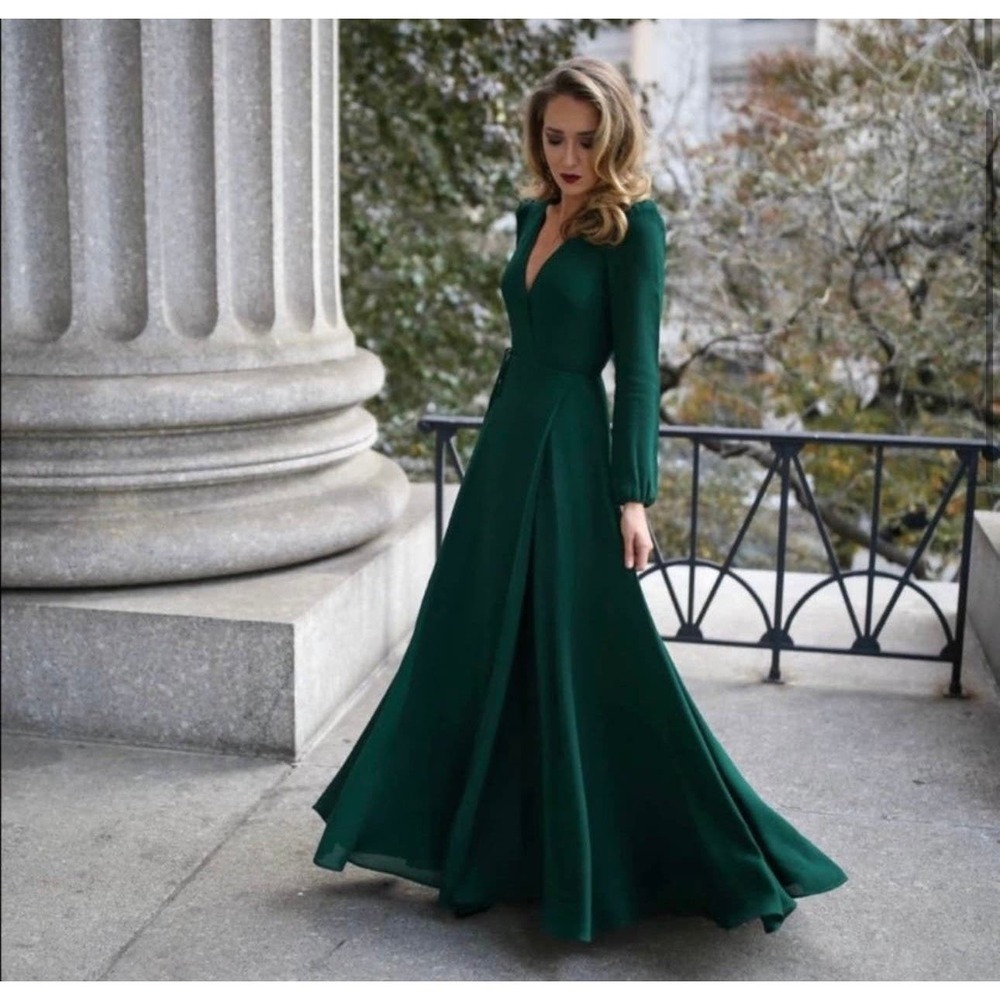 Reformation Milan Carnation Emerald Green Maxi Wrap Dress
